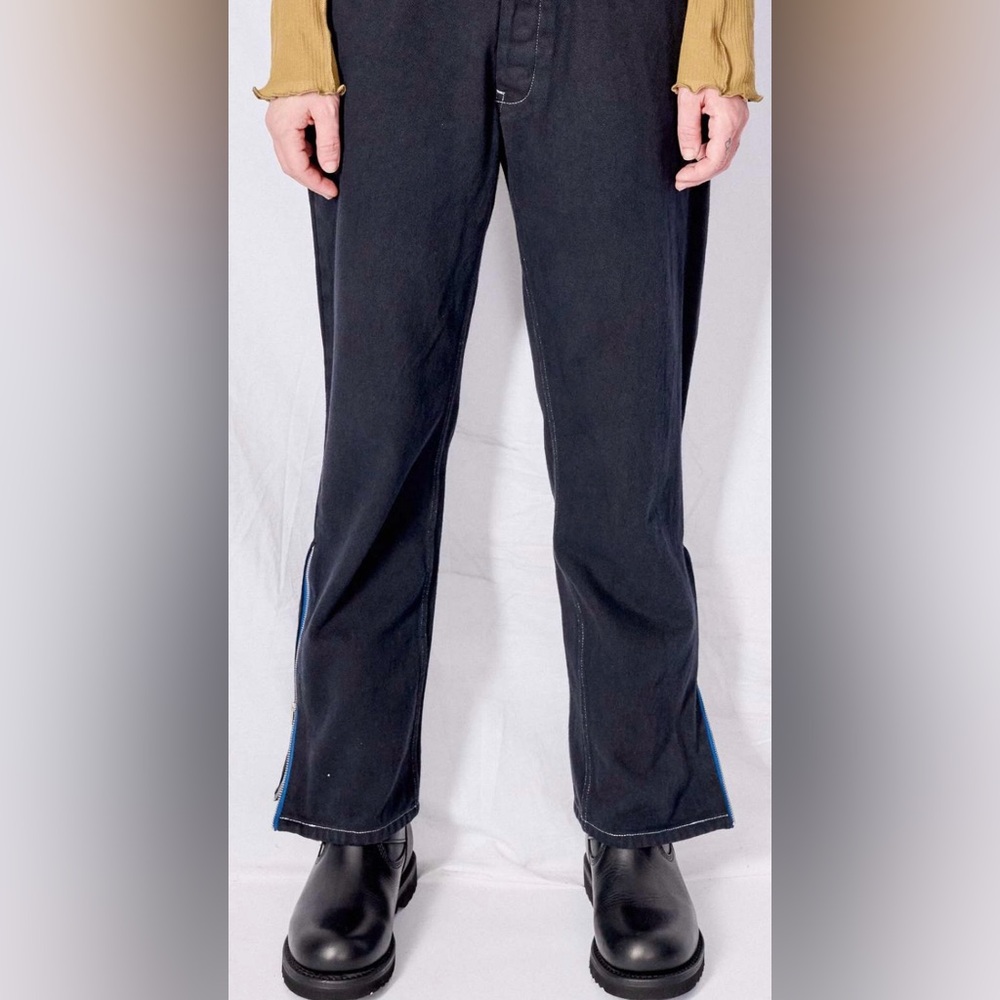 Assembly Prestige Brand 5 Pocket Black & Cobalt Zip Ankle Jeans Size S